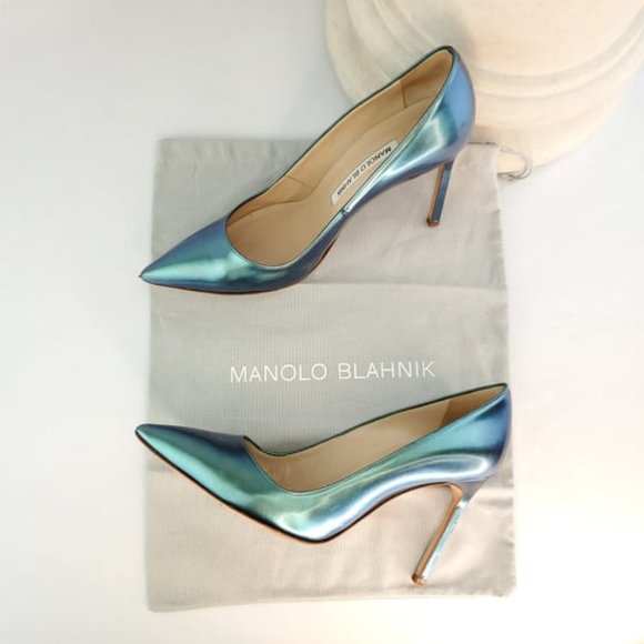 Manolo Blahnik Shoes - MANOLO BLAHNIK Coripel Specchio 30 Metallic Teal Patent 37 EU/ 7 US